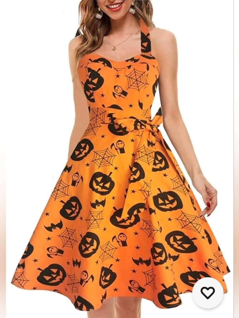 NEW TOPDRESS Vintage Halloween Halter Dress  orange pumpkin outfit costume M & L